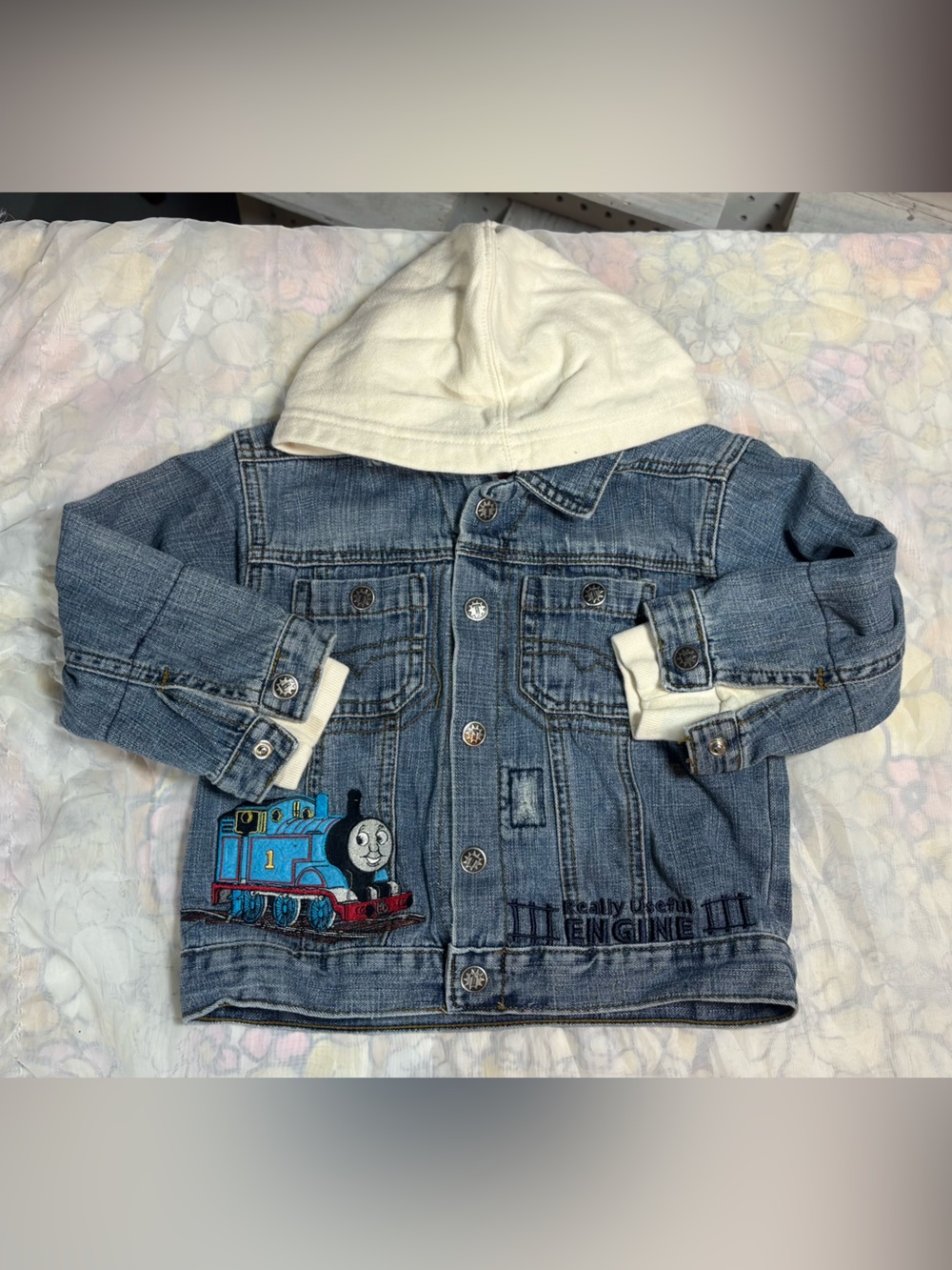 OshKosh B'gosh Blue Denim Jacket with White Hood and Thomas Patch